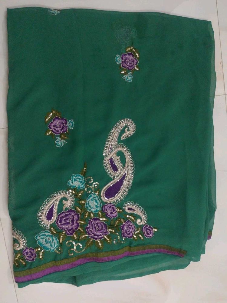 Embroidered Green Saree