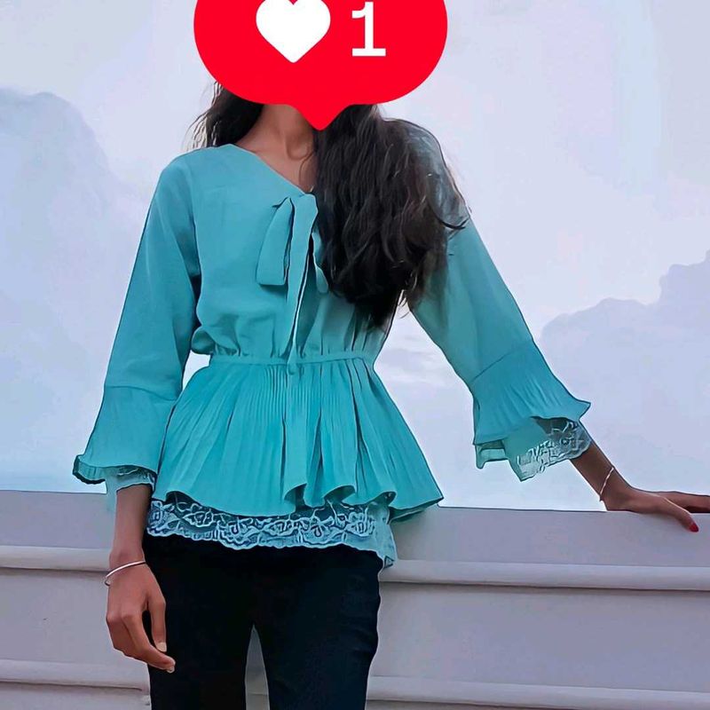 Cute Blue Peplum Top