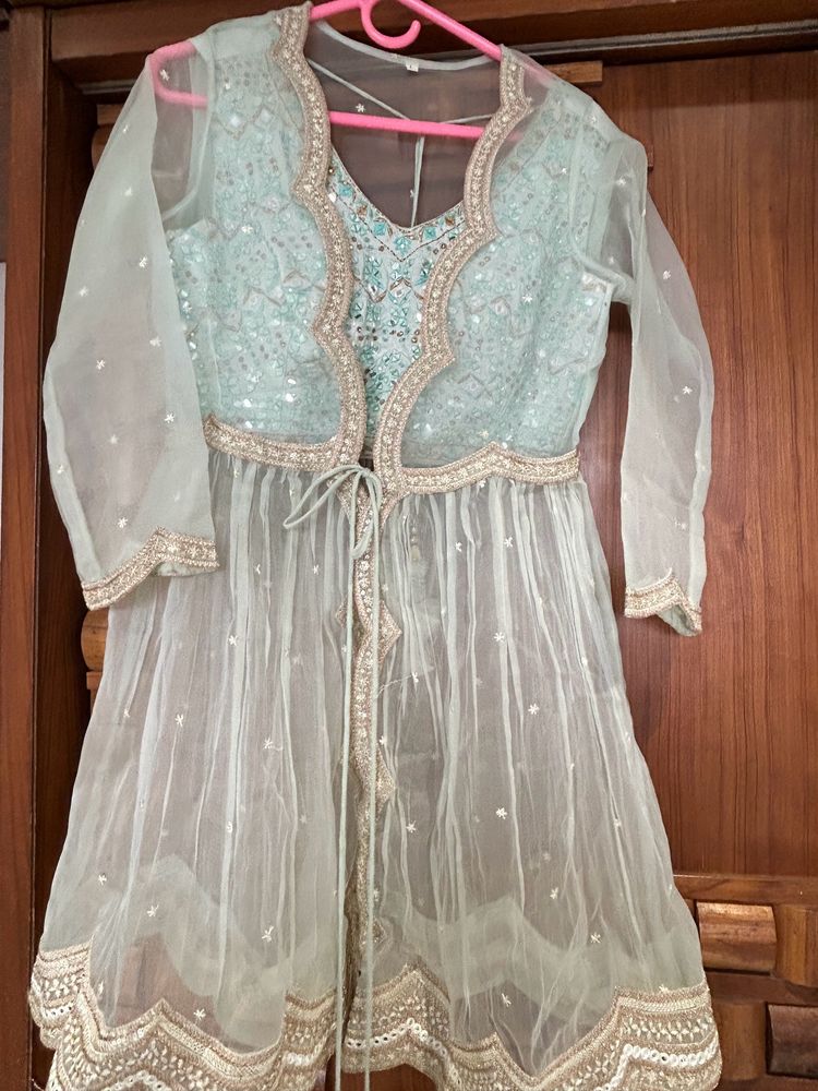 Light See Grean Ghaghra Choli With Shrug