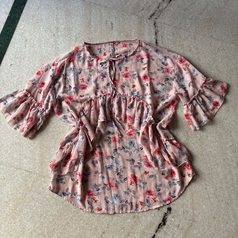 Blush Pink Floral Peasant Blouse