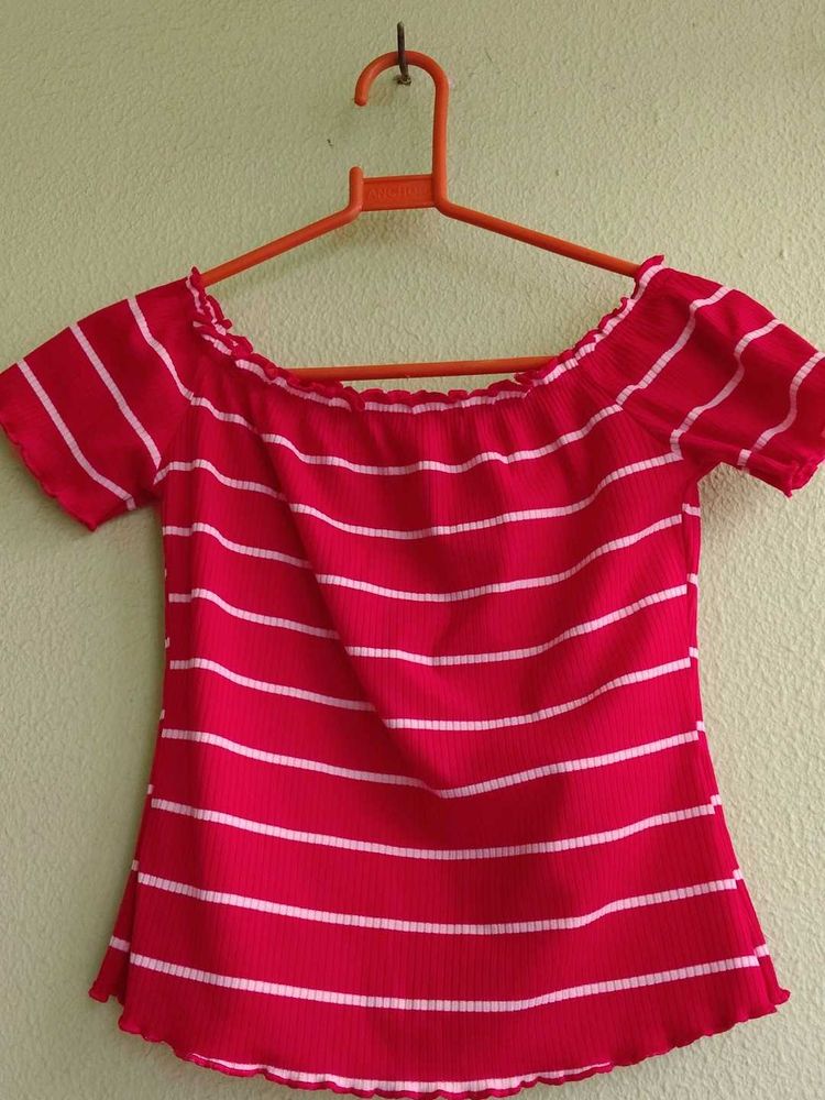 Red Striped Off-Shoulder Top