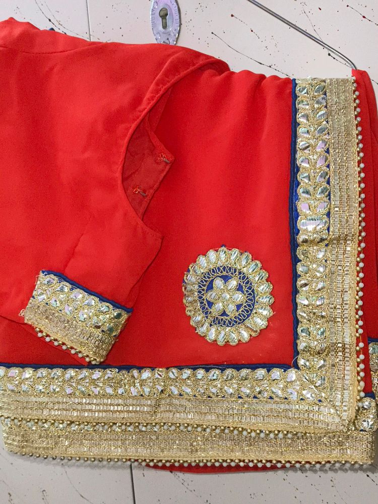 Red Beautiful Work Saree