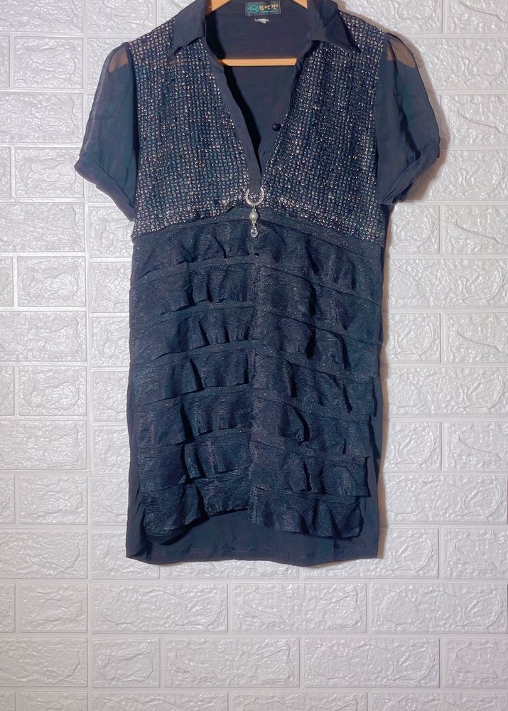 Navy Blue Ruffle Dress