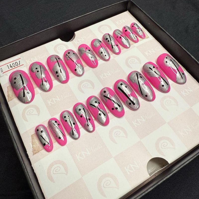 (Sale) Hot Pink Long Press On Nails Oval Shape
