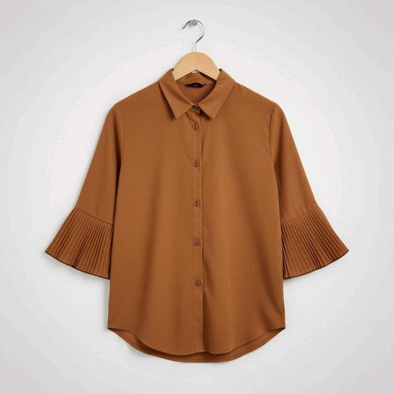 Brown Pleated Sleeve Blouse