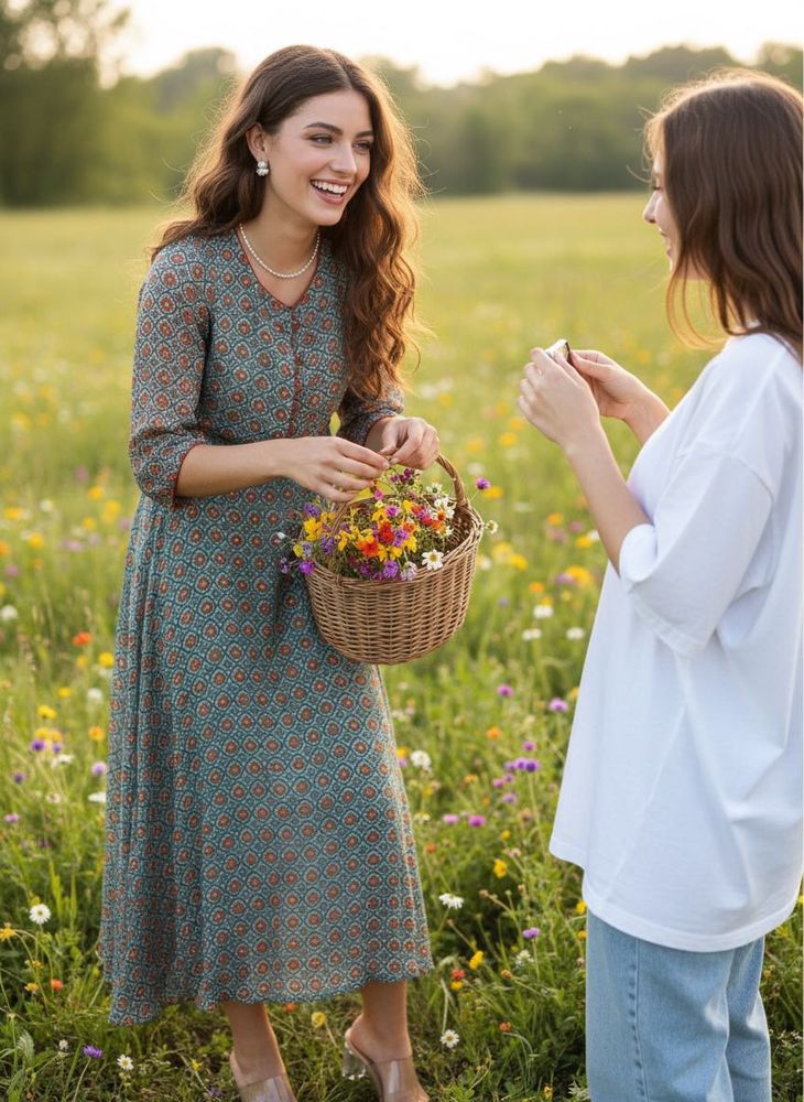 Vintage Floral Print Midi Dress