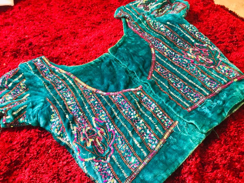 Velvet seekence full work lahanga blouse