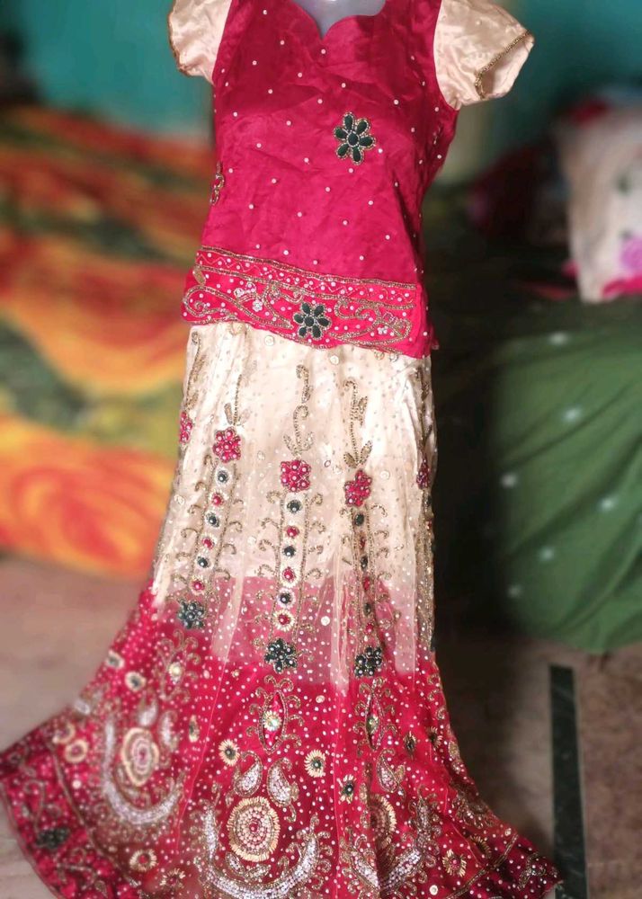 Stunning Pink &amp; Gold Embroidered Lehenga Choli Set