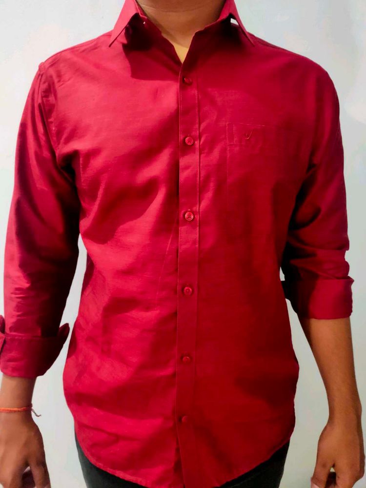 Red Long Sleeve Button-Down Shirt