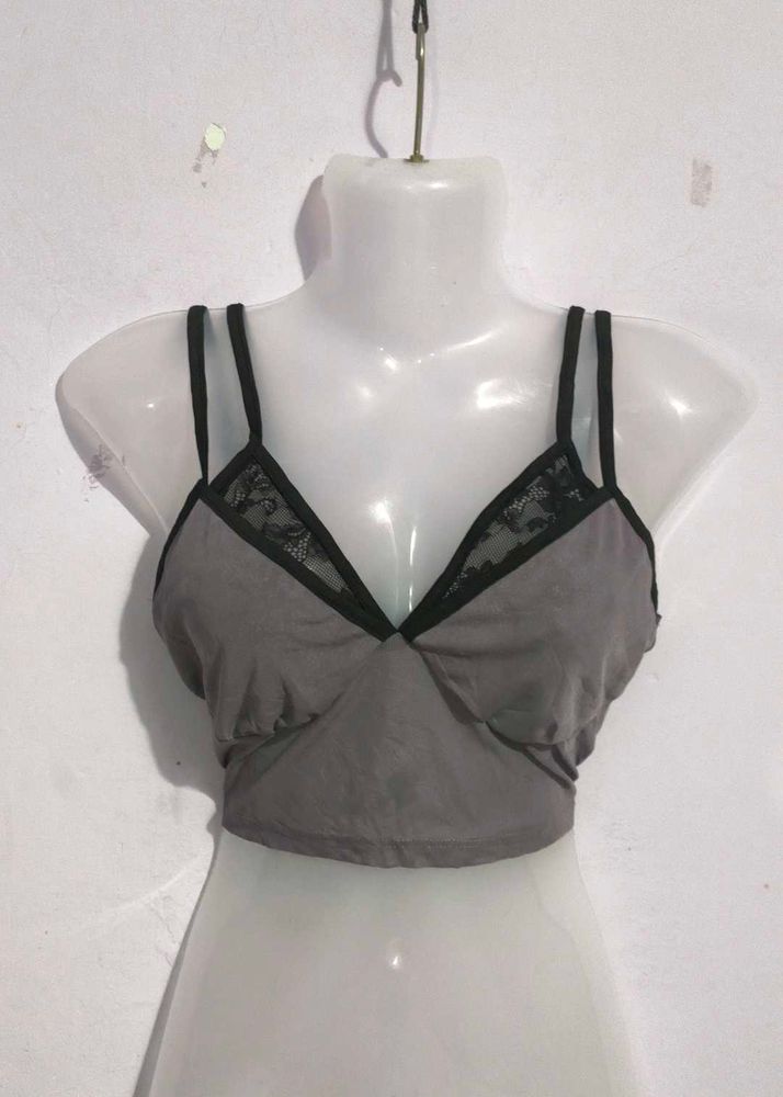 Grey Lace Trim Bralette