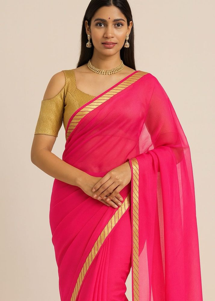 Elegant Pink Chiffon Saree