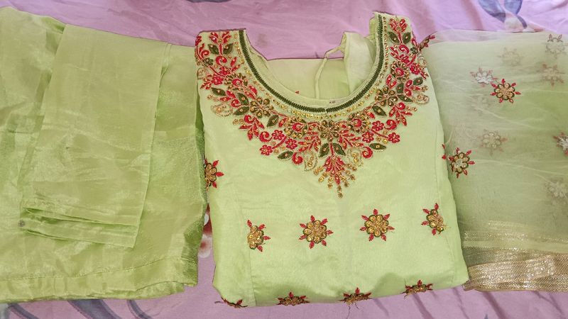 Premium Quality Chanderi Long Embroidery Dress Set