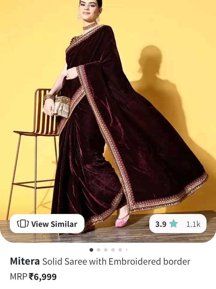 Mitera Velvet Saree With Embroidered Border