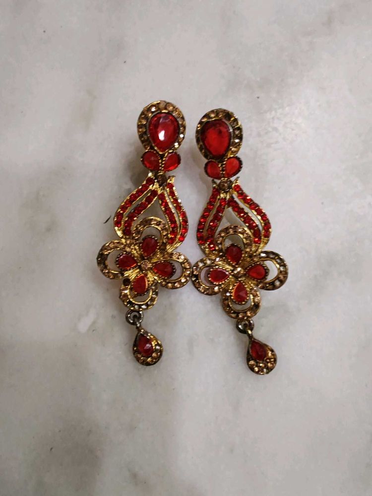 Red &amp; Gold Dangle Earrings