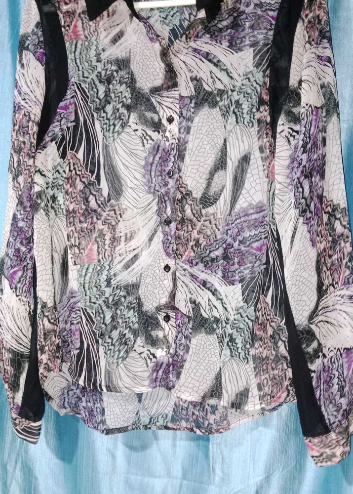 Abstract Print Sheer Blouse