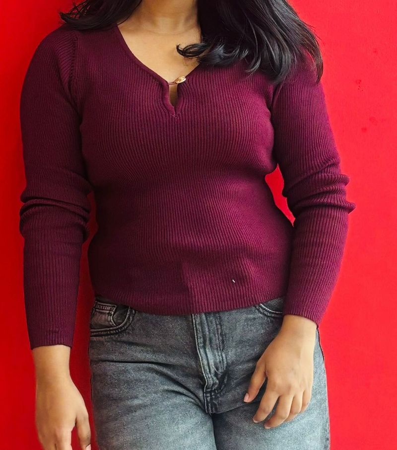 Burgundy Ribbed Knit Top