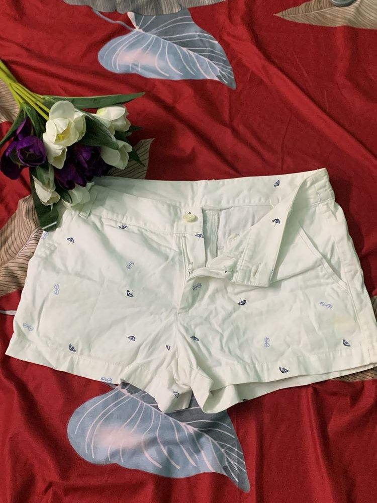 White Patterned Shorts