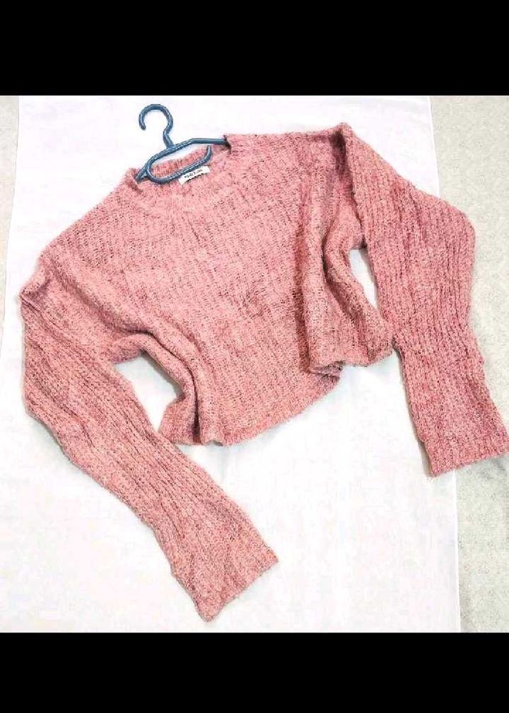 Pink Knit Cropped Sweater