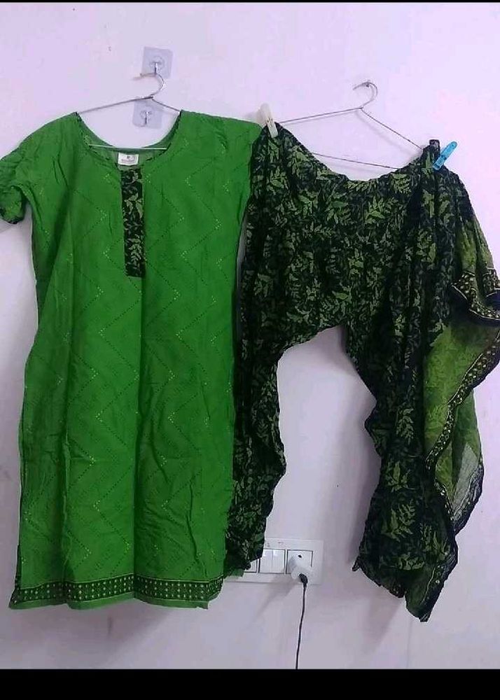 Green Printed Salwar Kameez,3times Wore