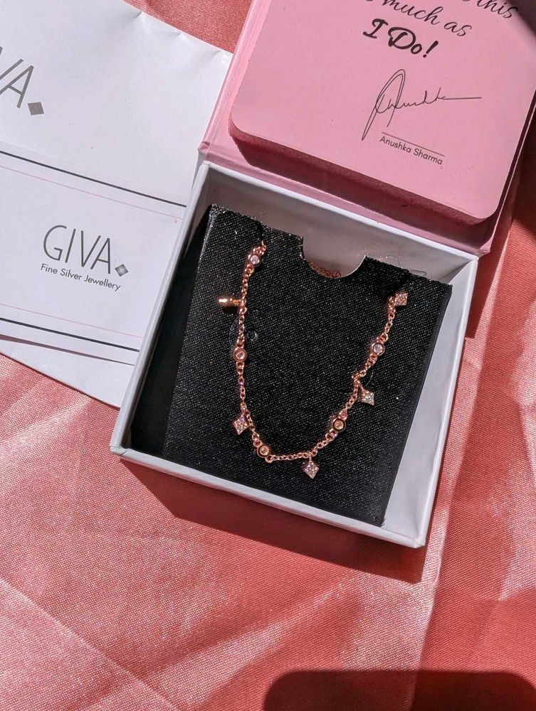Giva Rose Gold Flowers And Pearl Pendant Chain