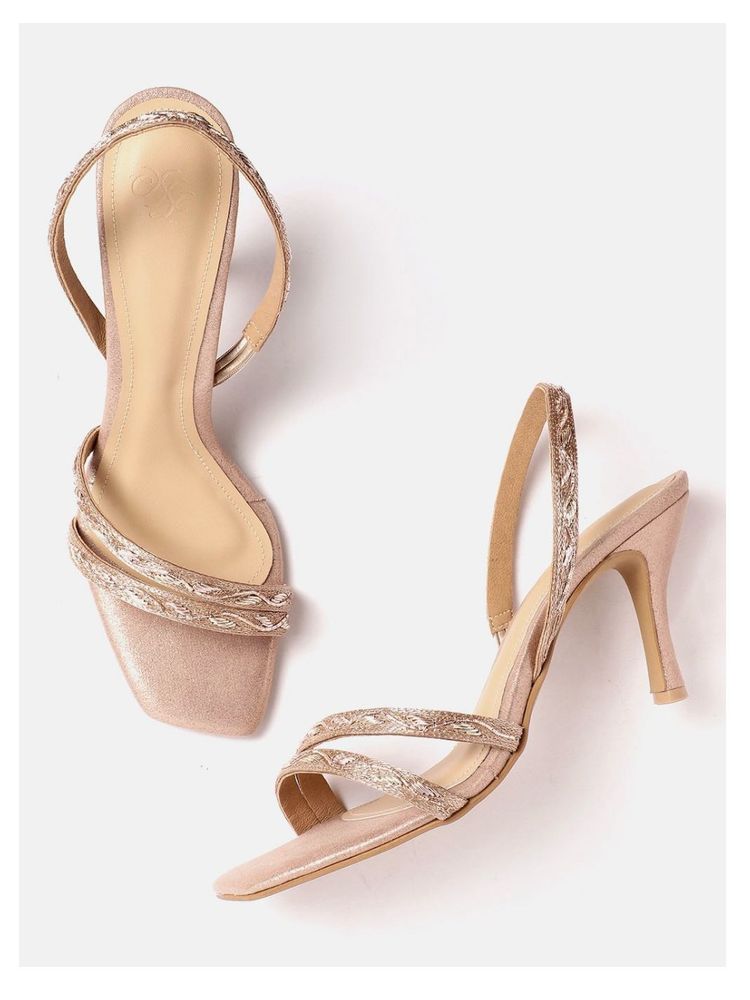 House of Pataudi Embellished Rose Gold heels