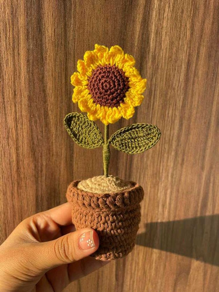 Crochet Hand Made Sunflower Pot
