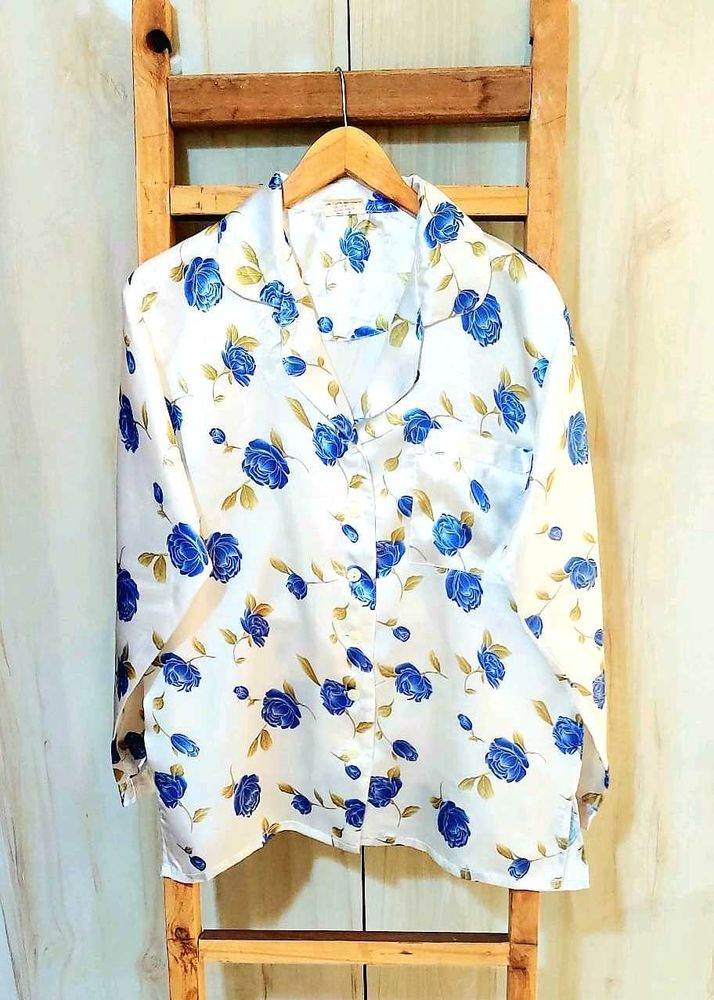 Blue Floral Print Shirt Size-40