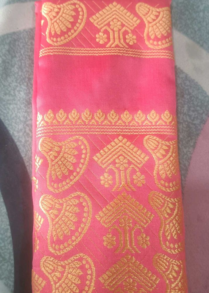 Pink &amp; Gold mekhela sador For  6 To 9 Years Girls