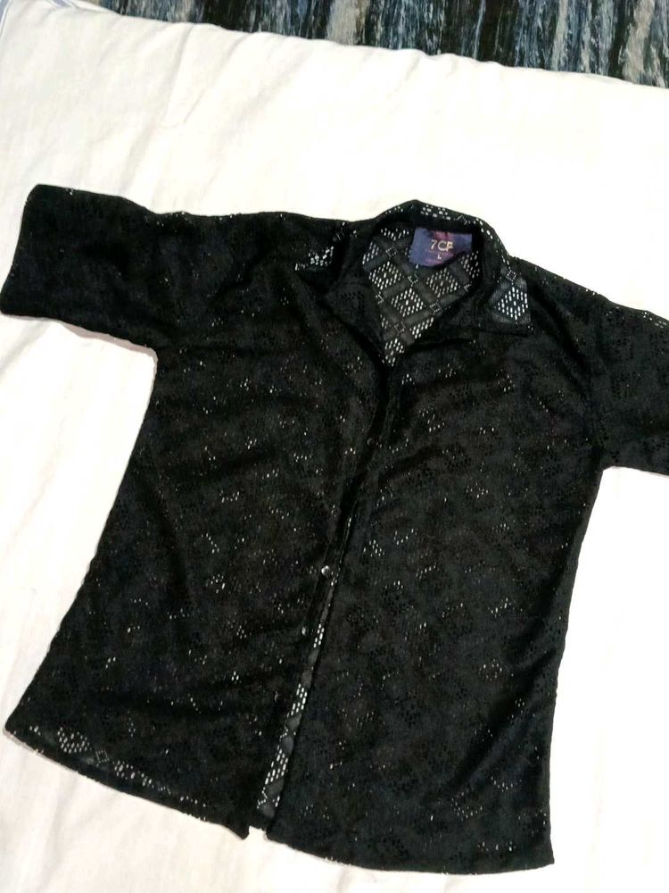 Black Lace Short Sleeve Top