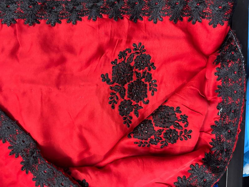 Red &amp; Black Embroidered Fabric