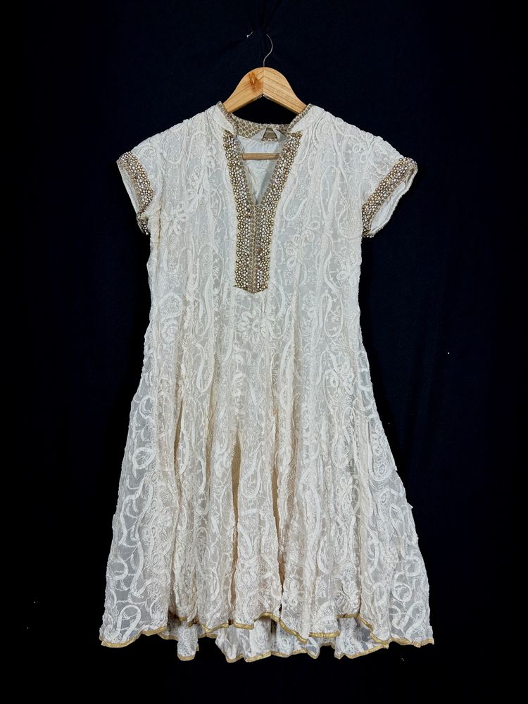 Half White Pearl Embroidered  Kurta ( Women’s )