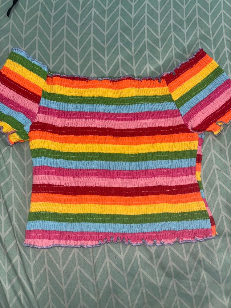 Rainbow Striped Smocked Top