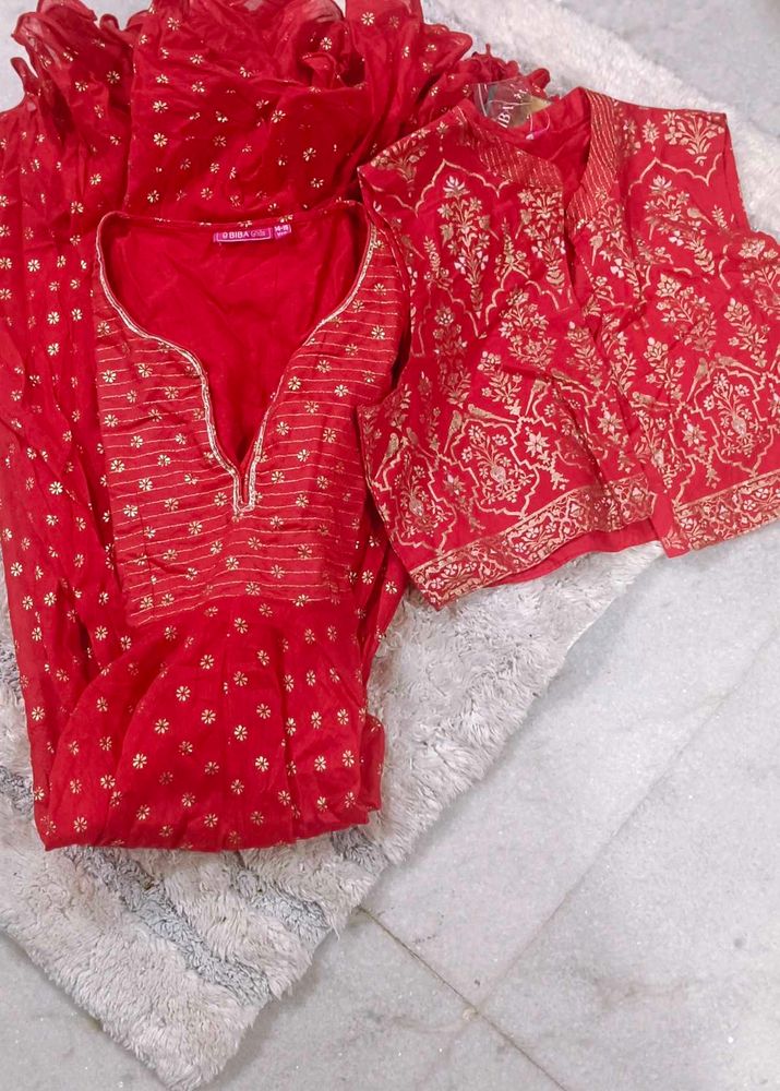 Red Embroidered Kurta Set