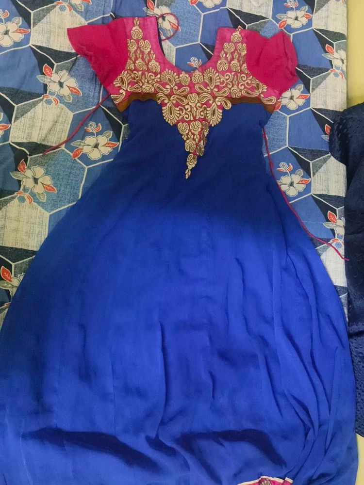 Blue &amp; Pink Anarkali Suit
