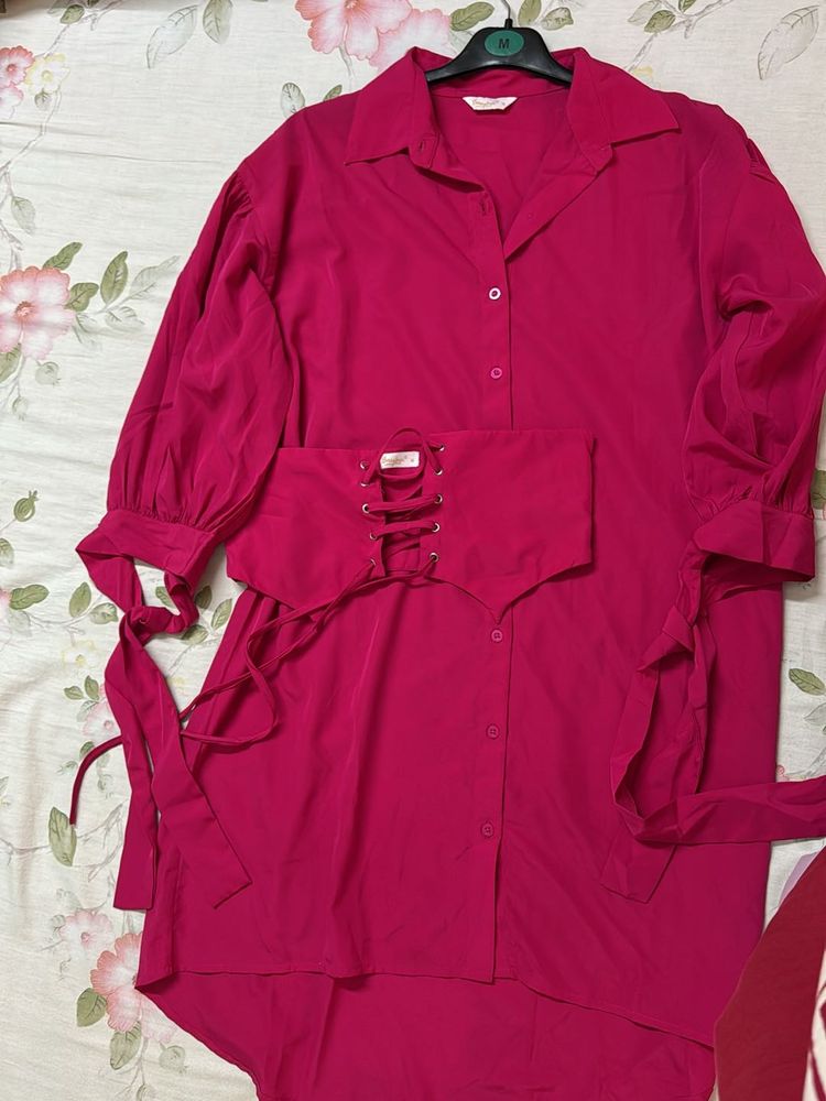Puff Sleeves Tie Up Dress