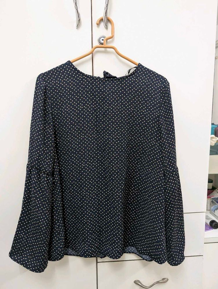 H&amp;M Navy Blue Polka Dot Top