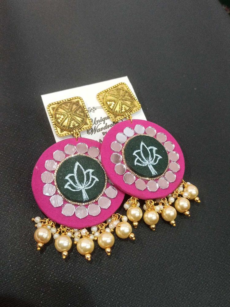 Hand painted Lotus Design Earrings