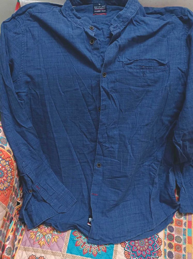Replay Blue Long Sleeve Shirt 44 Size