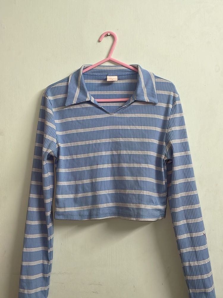 Cute Blue Full Sleeved Crop Top