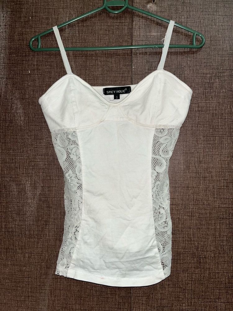 y2k White Lace Trim Cami Top
