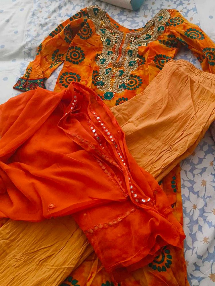 Orange Embroidered Salwar Suit