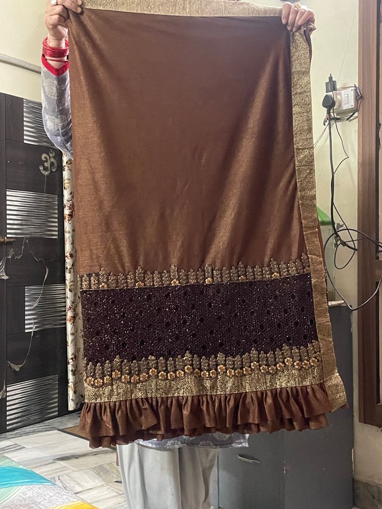 Frills saree brown