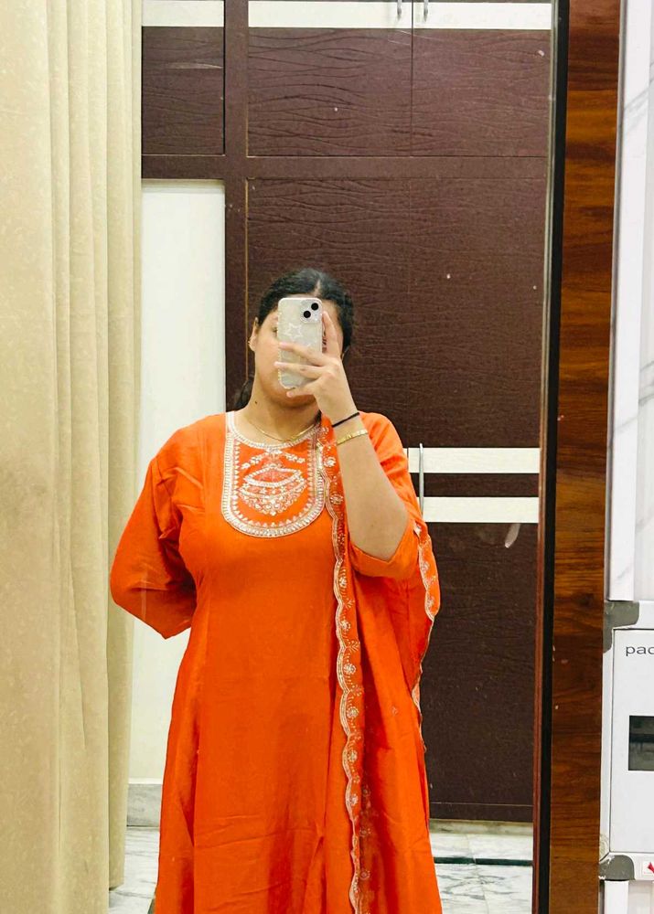 Orange Embroidered Kurta Set