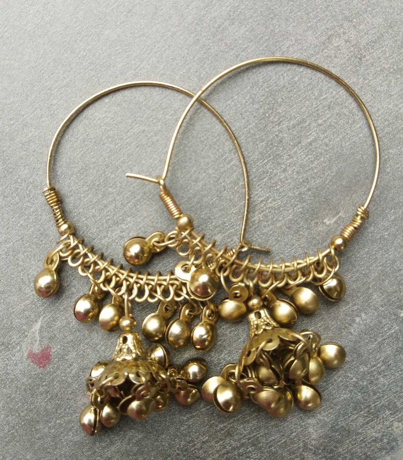 Brass Jhumka Dangle Hoop Earrings (Golden)