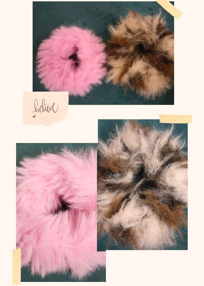 Fluffy Faux Fur Scrunchies – Duo Pack (Pink&amp;Multi)