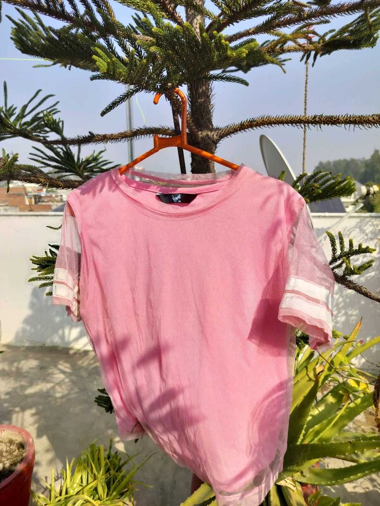 Pink Top with Mesh Sleeves
