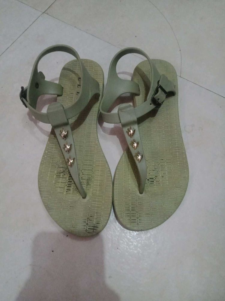 Green T-Strap Sandals