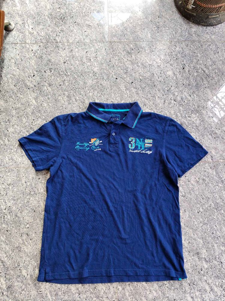 Navy Blue Embroidered Polo Shirt -