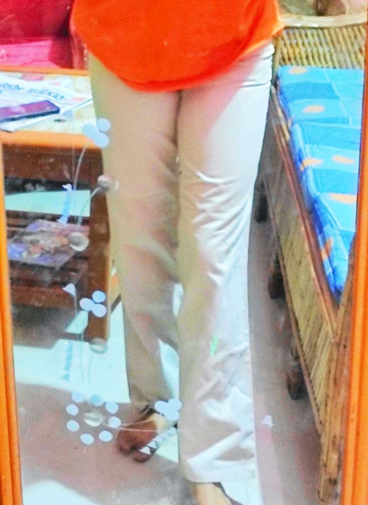 Beige Straight Leg Jeans