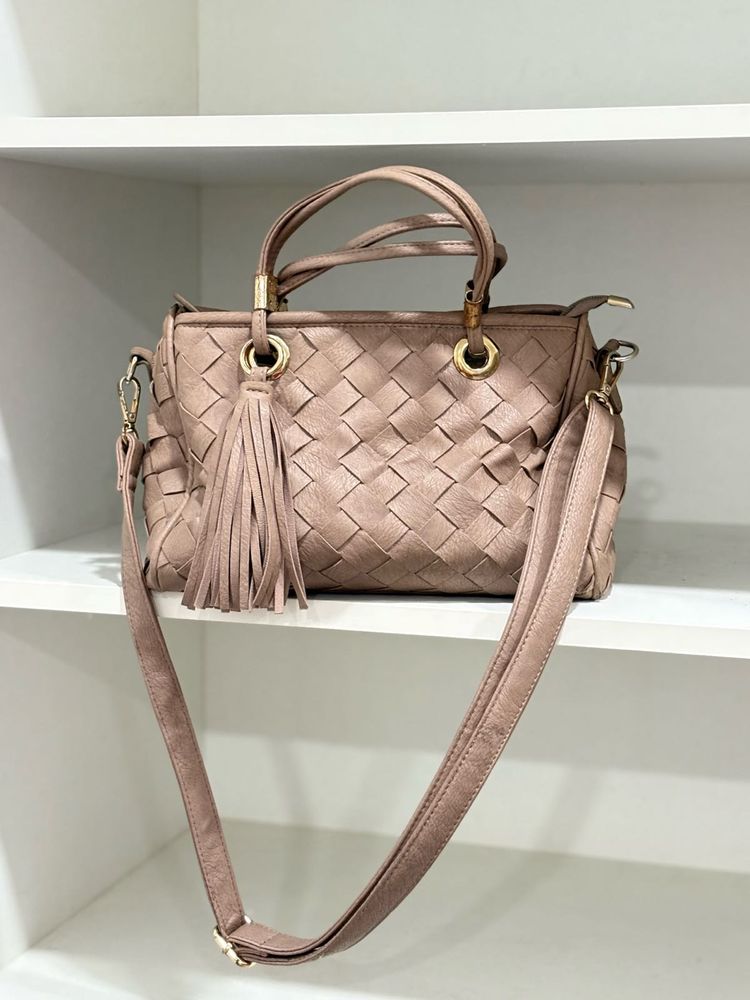 Woven Handbag with Tassels